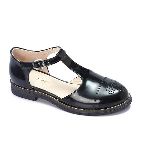 Black Varnish Brogue Sandals - Emeli Leather Store