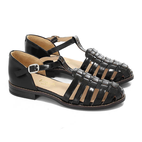 Black Varnish Strap Sandals - Emeli Leather Store