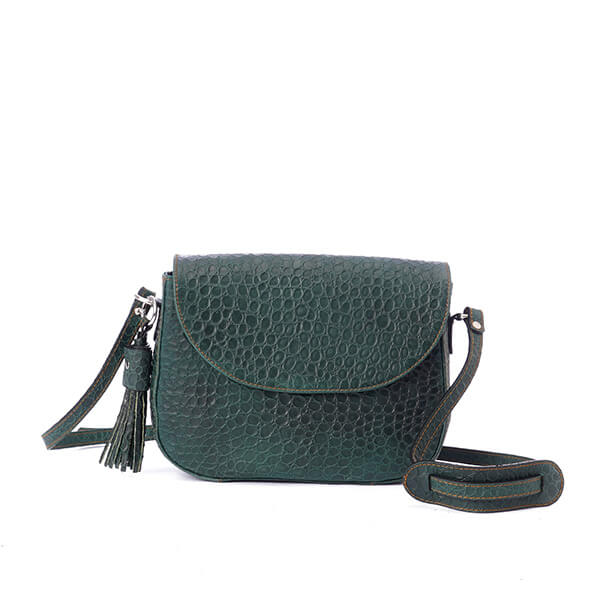 Vintage Green Print Flap Tassel Cossbody Bag