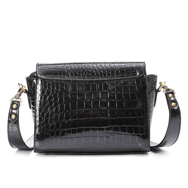 Black Varnish Flap Crossbody Bag - Emeli Leather Store