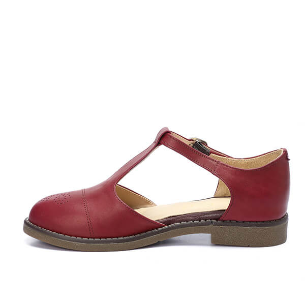 Vintage Burgundy Brogue Sandals - Emeli Leather Store