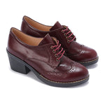 Oxfords Laced Up High Heeled Leather Shoes