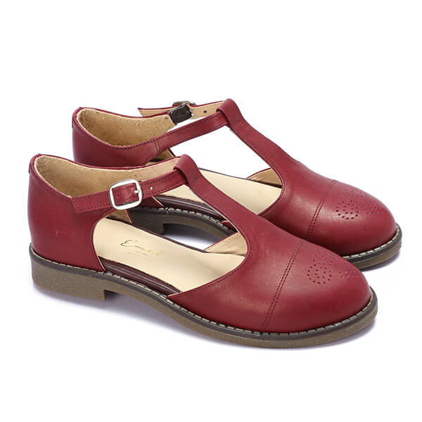 Vintage Burgundy Brogue Sandals - Emeli Leather Store