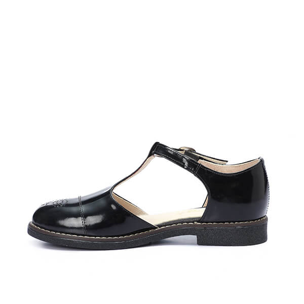 Black Varnish Brogue Sandals - Emeli Leather Store