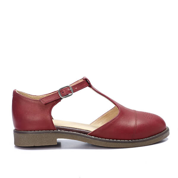 Vintage Burgundy Brogue Sandals - Emeli Leather Store