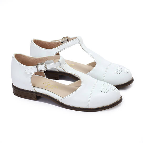 White Brogue Sandals - Emeli Leather Store