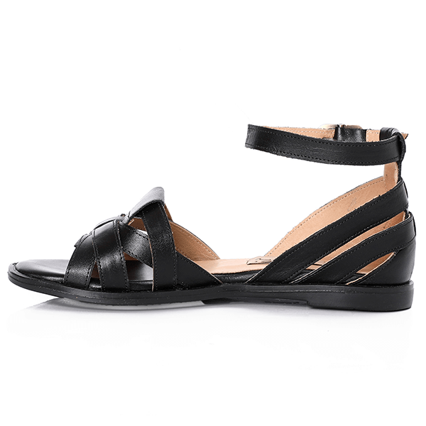Multi-strap Black Leather Sandals - Emeli Leather Store