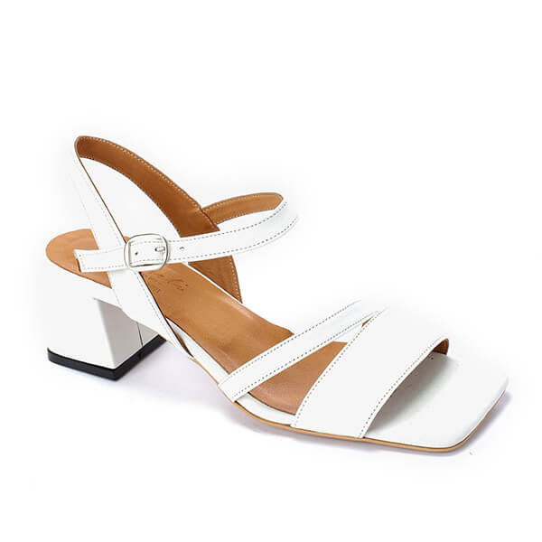 White Wide Fit Leather Sandals - Emeli Leather Store