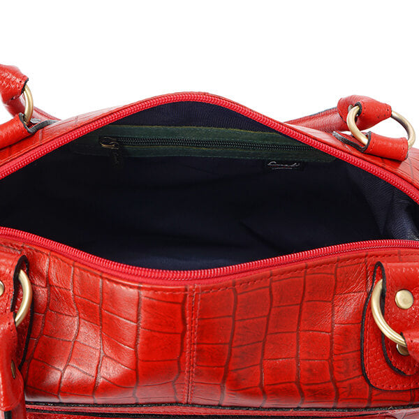 Red Croc Multi-Pocket Leather Handbag