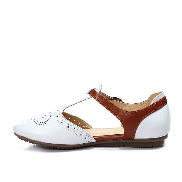 White * Havana Ankle Strap Flats - Emeli Leather Store