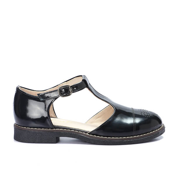 Black Varnish Brogue Sandals - Emeli Leather Store