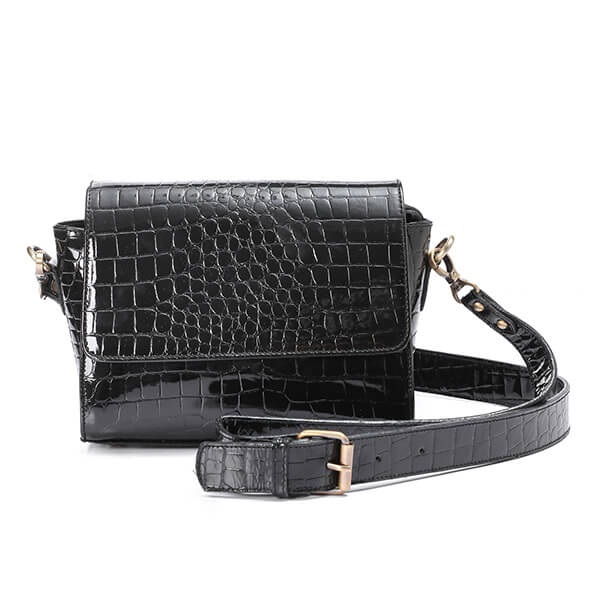 Black Varnish Flap Crossbody Bag - Emeli Leather Store