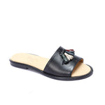 Black Leather Tassel Slippers - Emeli Leather Store