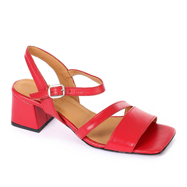 Red Wide Fit Leather Sandals - Emeli Leather Store