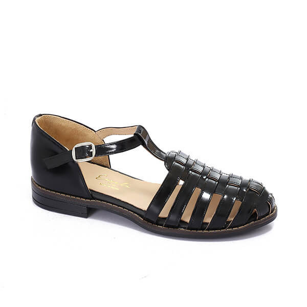 Black Varnish Strap Sandals - Emeli Leather Store