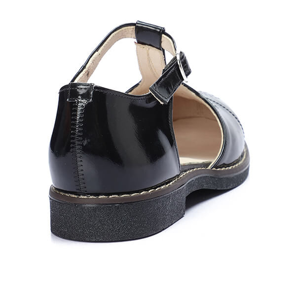 Black Varnish Brogue Sandals - Emeli Leather Store