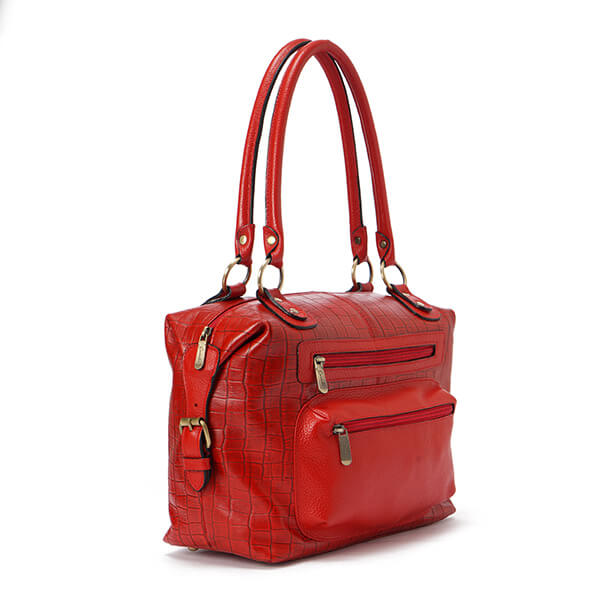 Red Croc Multi-Pocket Leather Handbag