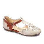 Beige * Havana Ankle Strap Flats - Emeli Leather Store