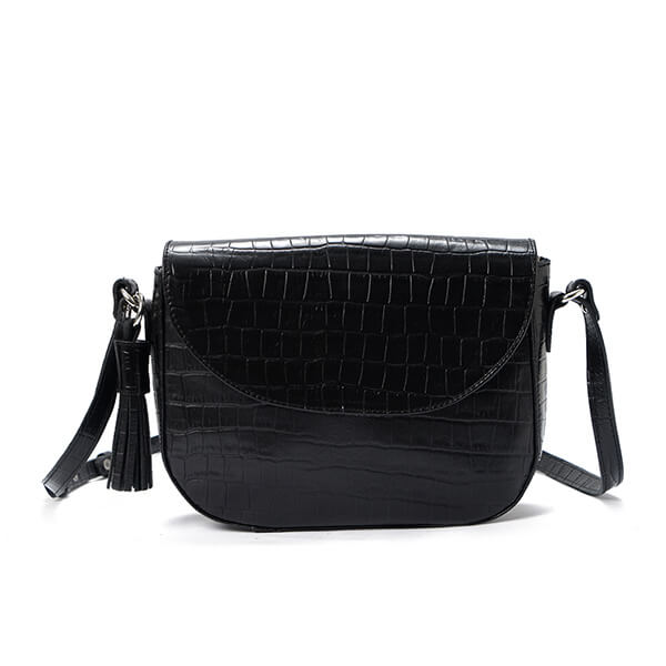 Black Print Flap Tassel Crossbody Bag