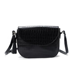 Black Print Flap Tassel Crossbody Bag