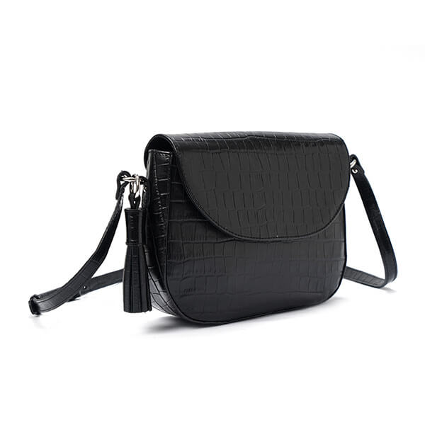 Black Print Flap Tassel Crossbody Bag