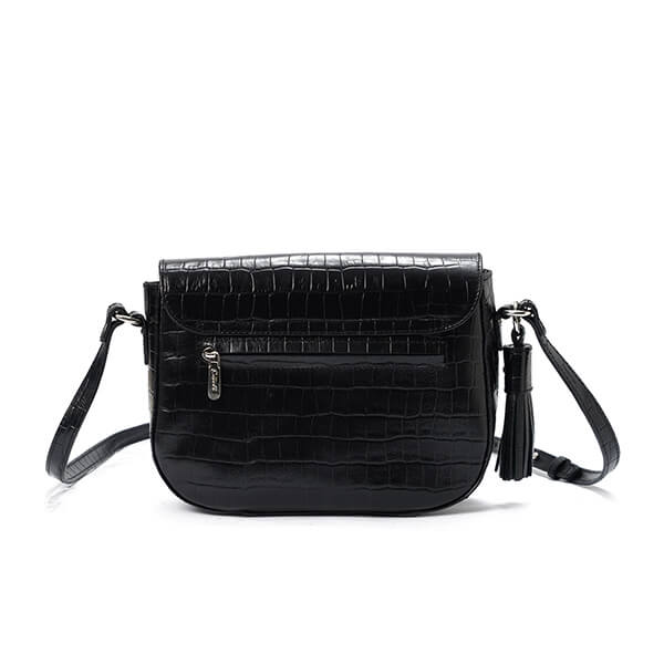 Black Print Flap Tassel Crossbody Bag