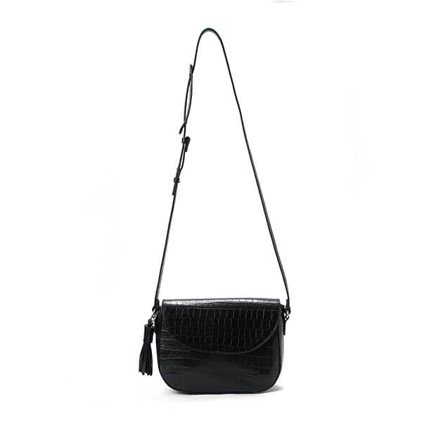 Black Print Flap Tassel Crossbody Bag
