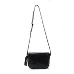 Black Print Flap Tassel Crossbody Bag