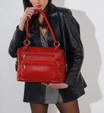 Red Croc Multi-Pocket Leather Handbag