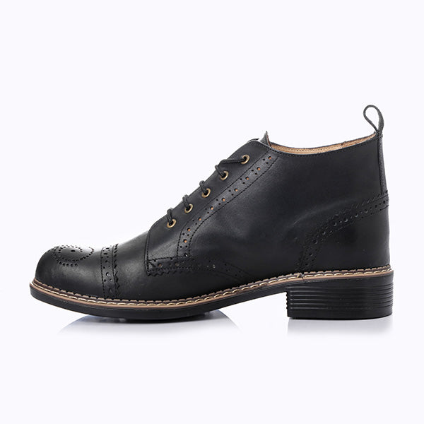 Black Brogue Ankle Boots - Emeli Leather Store