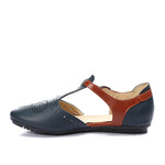 Navy Blue * Havana Veg Ankle Strap Flats - Emeli Leather Store