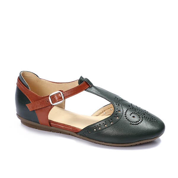 Olive * Havana Ankle Strap Flats - Emeli Leather Store