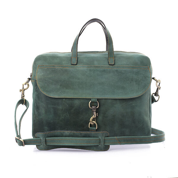 Unisex Vintage Green Laptop Bag - Emeli Leather Store