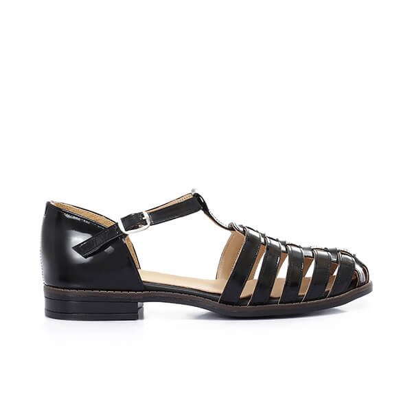 Black Varnish Strap Sandals - Emeli Leather Store