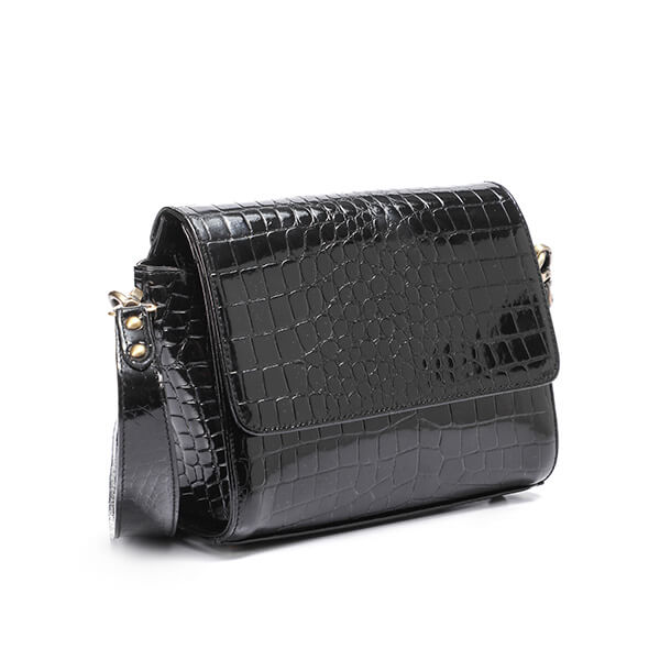 Black Varnish Flap Crossbody Bag - Emeli Leather Store