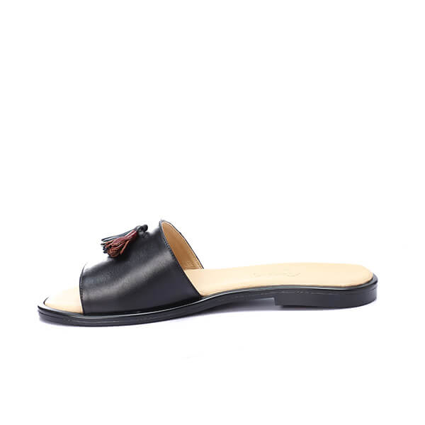 Black Leather Tassel Slippers - Emeli Leather Store