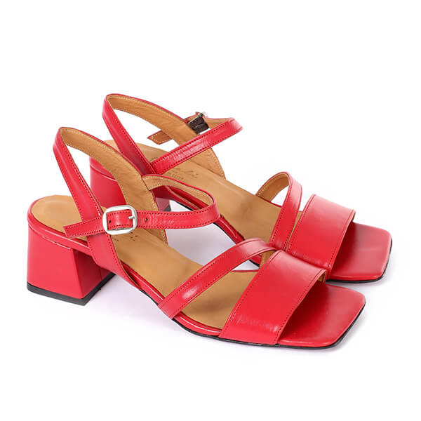 Red Wide Fit Leather Sandals - Emeli Leather Store