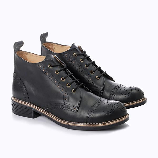 Black Brogue Ankle Boots - Emeli Leather Store