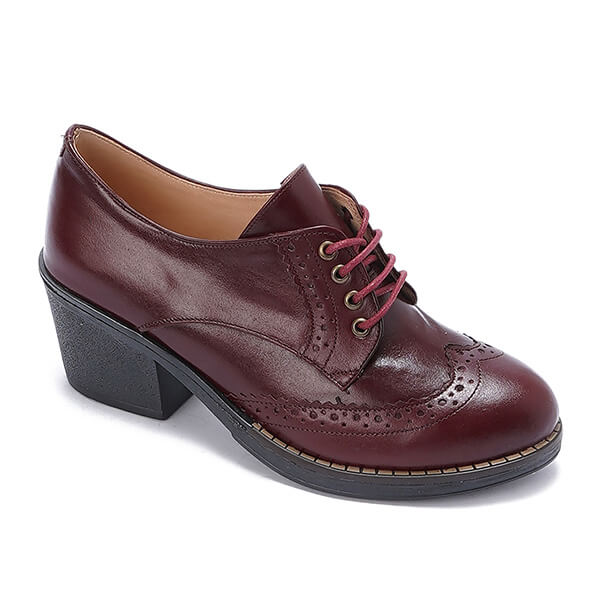 Oxfords Laced Up High Heeled Leather Shoes