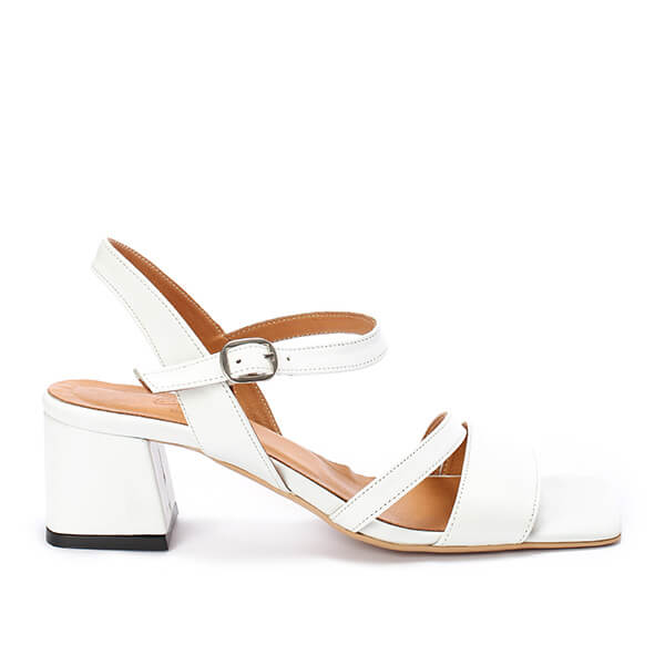 White Wide Fit Leather Sandals - Emeli Leather Store